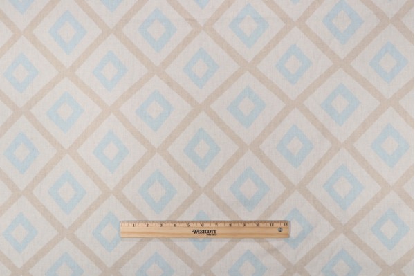 Thibaut Carole F99189 Printed Linen Blend Drapery Fabric in Beige and Aqua