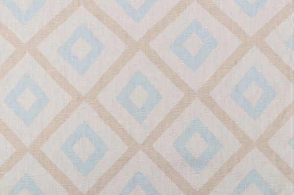 Thibaut Carole F99189 Printed Linen Blend Drapery Fabric in Beige and Aqua
