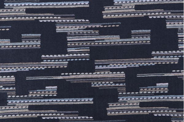 Click for 1 Yard Amna Embroidered Drapery Fabric in Indigo 1 Yard Amna Embroidered Drapery Fabric in Indigo