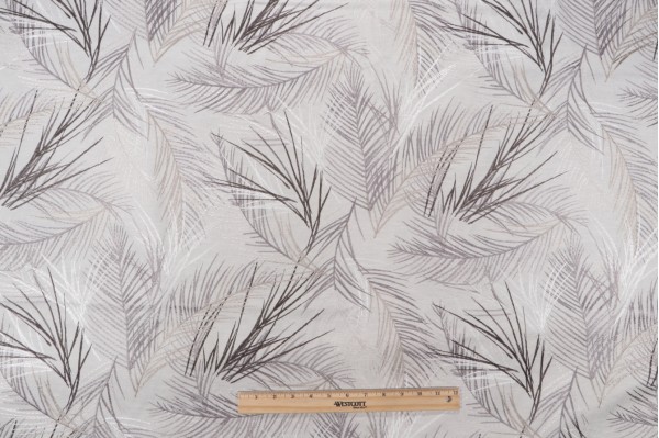 Fronds Embroidered Drapery Fabric in Grey