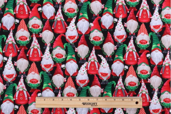 Timeless Treasures Watermelon Gnomes Printed Cotton Craft Fabric in Black 