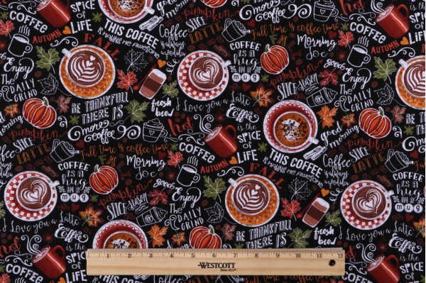 Gail Cadden Fabrics of SoHo Cider Season - Pumpkin Spice Printed Cotton Craft Fabric in Pumpkin Spice Latte for Timeless Treasures 