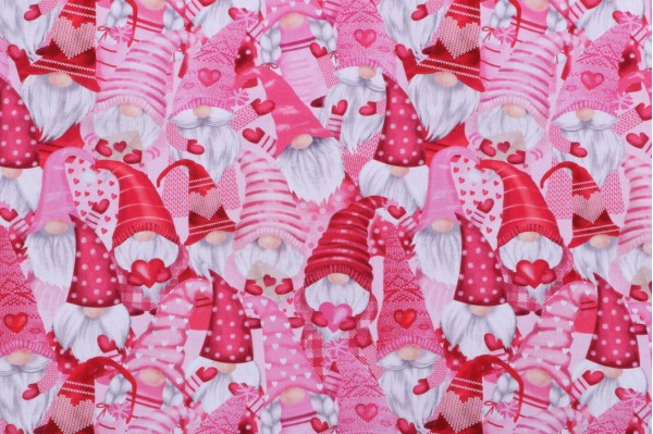 Timeless Treasures Be Mine - Gnomes And Hearts Valentine Printed Cotton Craft Fabric in Multi 