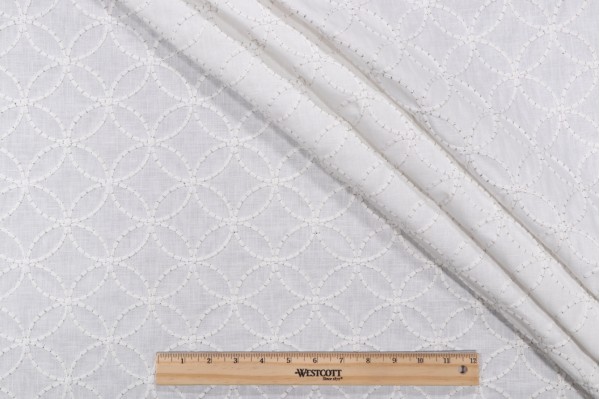 Valiant Fabrics Cycle Embroidered Drapery Fabric in Off-White 