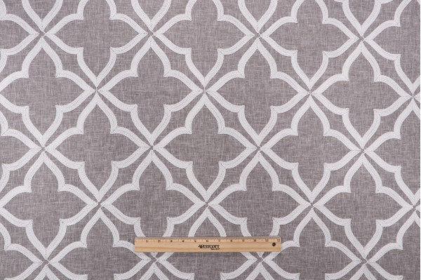 Valiant Fabrics Deco Embroidered Drapery Fabric in Grey 