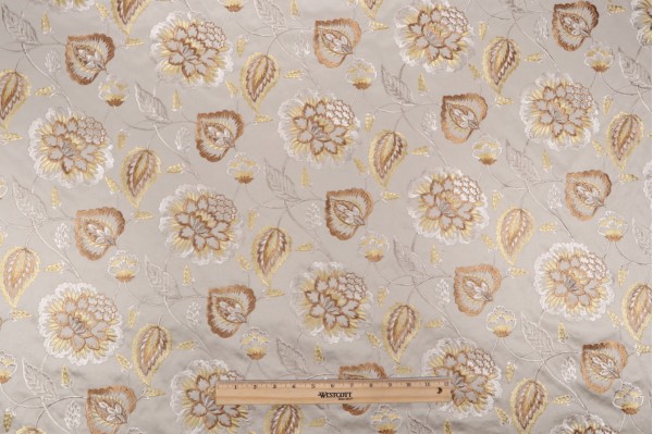 Valiant Fabrics Lydia Embroidered Drapery Fabric in Coin 