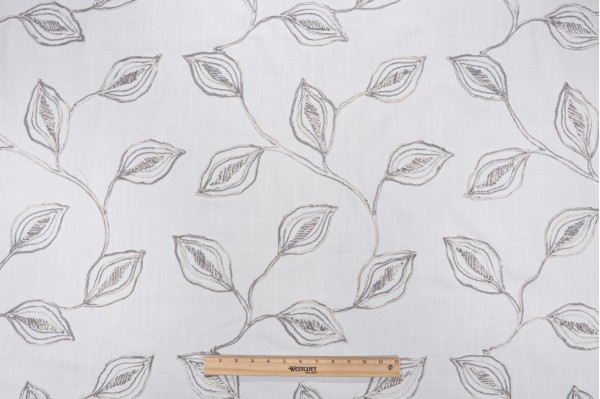 Sample of Valiant Fabrics Riley Embroidered Drapery Fabric in Vanilla 