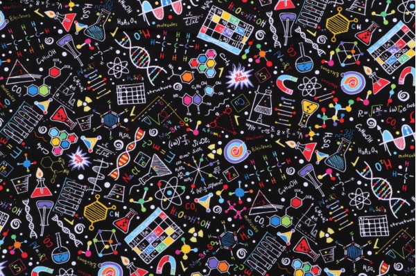 Sample of Timeless Treasures Bright Science Doodles Printed Cotton Craft Fabric in Black 