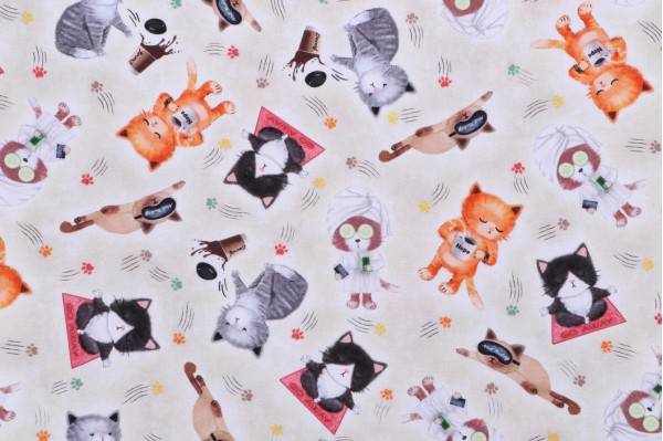 Timeless Treasures Quirky Cats - Cute Sassy Cats Printed Cotton Craft Fabric in Natural 
