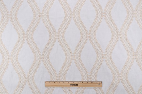 Hamilton Cleo Embroidered Drapery Fabric in Ivory 