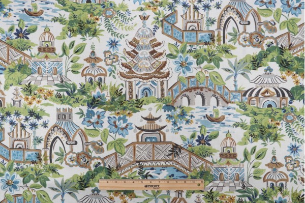 Hamilton Yakata Printed Cotton Drapery Fabric in Ivory 