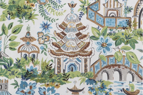 Hamilton Yakata Printed Cotton Drapery Fabric in Ivory 