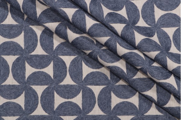 PK Lifestyles Pinwheels Embroidered Drapery Fabric in Indigo 