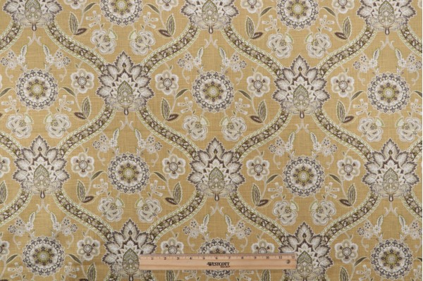 Click for 1.38 Yards Mill Creek Medallion Printed Drapery Fabric in Yellow Mill Creek Medallion Printed Drapery Fabric in Yellow