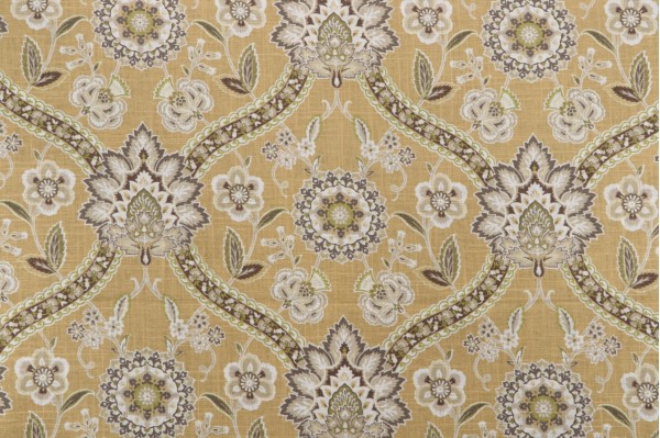 Click for 1.38 Yards Mill Creek Medallion Printed Drapery Fabric in Yellow Mill Creek Medallion Printed Drapery Fabric in Yellow