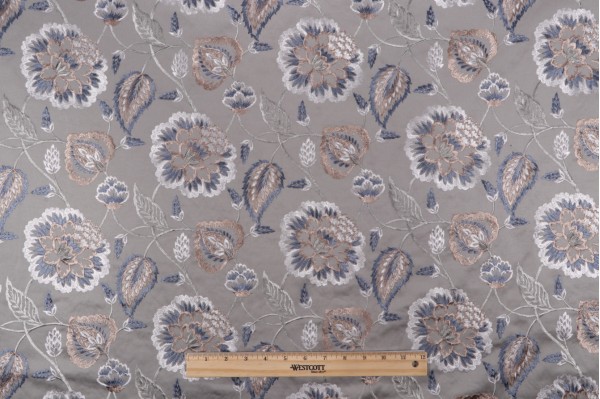 Valiant Fabrics Lydia Embroidered Drapery Fabric in Haze
