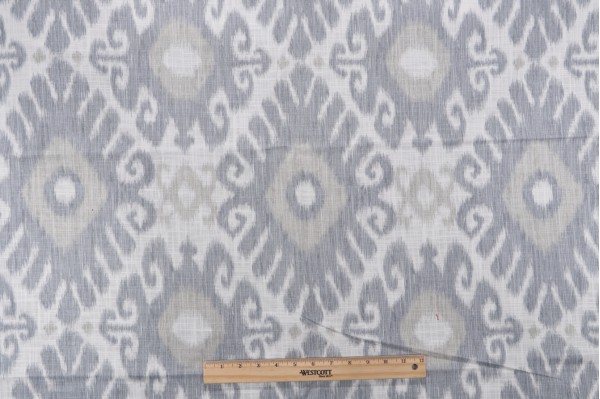 Jaclyn Smith Vale Printed Cotton Drapery Fabric in Delft for Fabricut