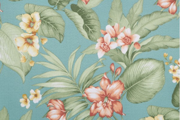 Sample of Richloom Davilla Printed Polyester Outdoor Fabric in Seaspray 