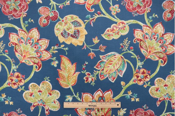 Richloom Kayton Printed Polyester Outdoor Fabric in Navy 