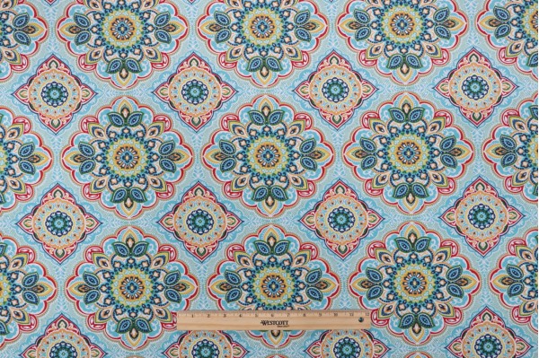 Sample of Richloom Wampum Printed Polyester Outdoor Fabric in Opal 