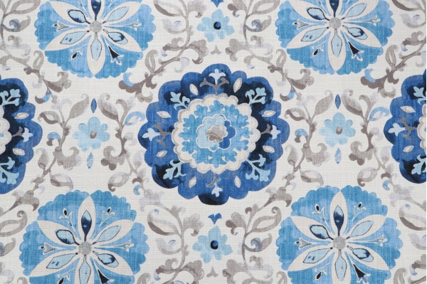 PK Lifestyles Soumak Suzani Printed Cotton Drapery Fabric in Lapis 