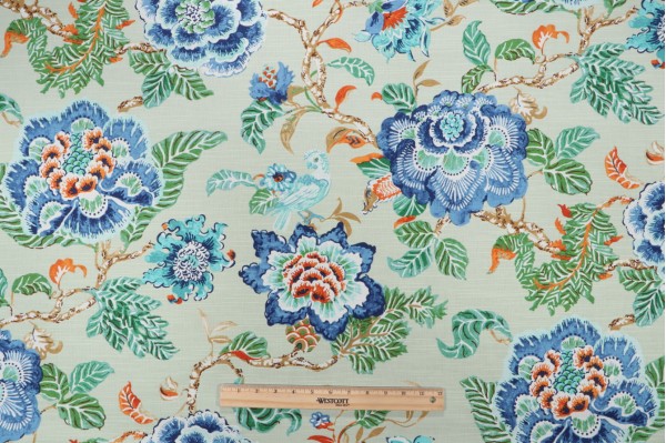 PK Lifestyles Summer Palace Printed Cotton Drapery Fabric in Matcha 