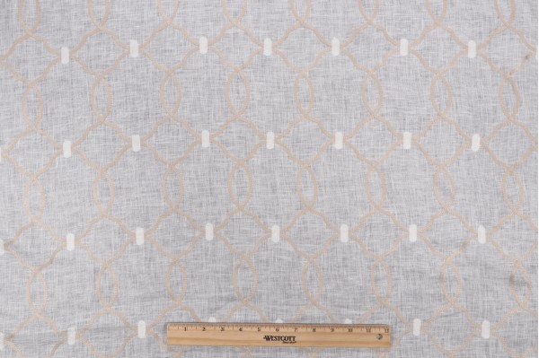 P Kaufmann Evelyn Sheer Embroidered Drapery Fabric in Tumbleweed
