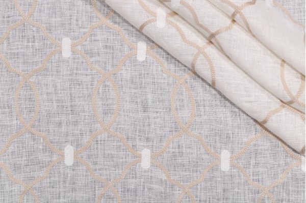 P Kaufmann Evelyn Sheer Embroidered Drapery Fabric in Tumbleweed