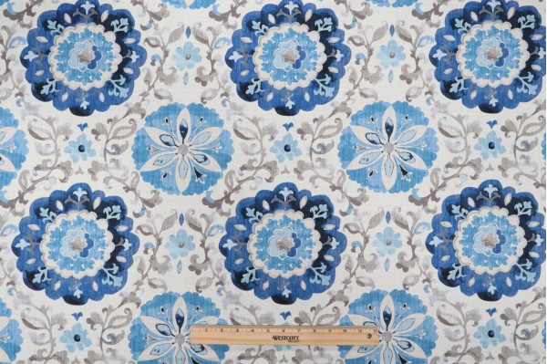 PK Lifestyles Soumak Suzani Printed Cotton Drapery Fabric in Lapis