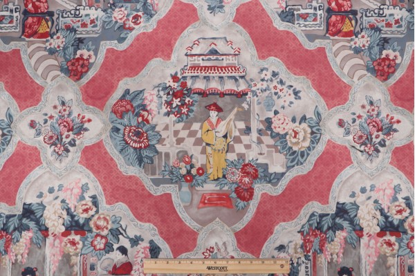 P Kaufmann Teahouse Toile Printed Cotton Twill Drapery Fabric in Scarlet 