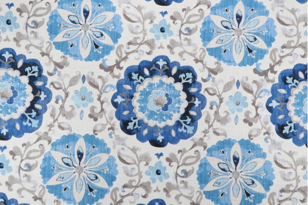 PK Lifestyles Soumak Suzani Printed Cotton Drapery Fabric in Lapis 
