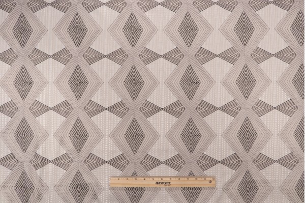 Sample of PK Lifestyles Diamond Dash Embroidered Drapery Fabric in Dune 