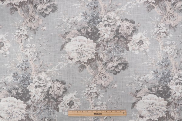 Waverly Ballad Bouquet Printed Linen Blend Drapery Fabric in Platinum