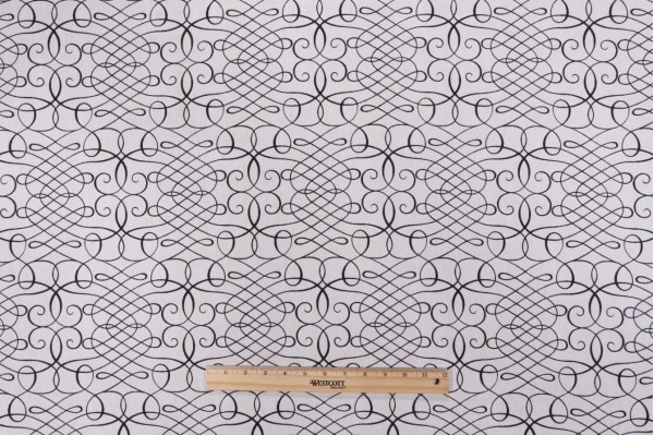 Waverly Calligraphy Swirl Printed Cotton Drapery Fabric in Ink
