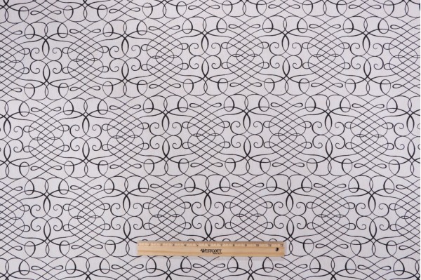 Waverly Calligraphy Swirl Printed Cotton Drapery Fabric in Ink