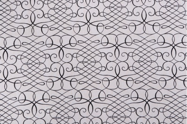 Waverly Calligraphy Swirl Printed Cotton Drapery Fabric in Ink