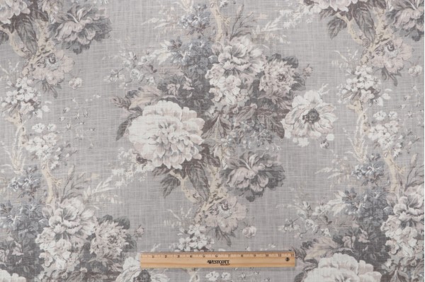 Waverly Ballad Bouquet Printed Linen Blend Drapery Fabric in Platinum
