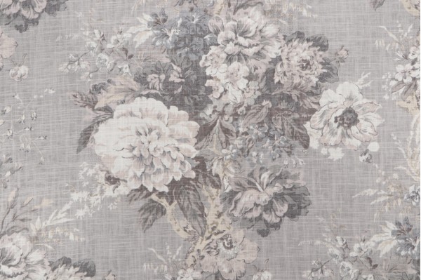 Waverly Ballad Bouquet Printed Linen Blend Drapery Fabric in Platinum