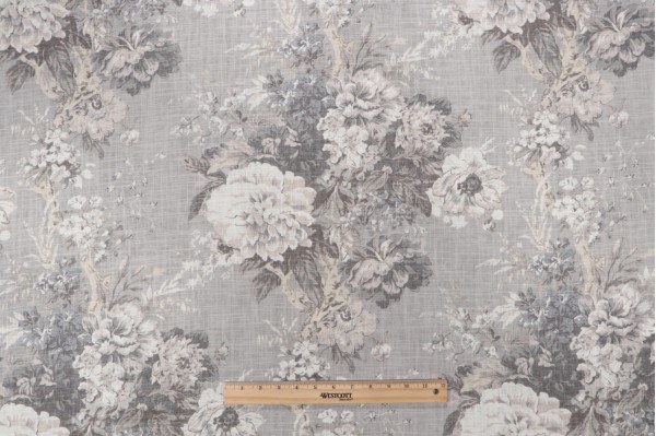 Waverly Ballad Bouquet Printed Linen Blend Drapery Fabric in Platinum