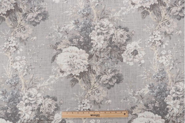 Waverly Ballad Bouquet Printed Linen Blend Drapery Fabric in Platinum