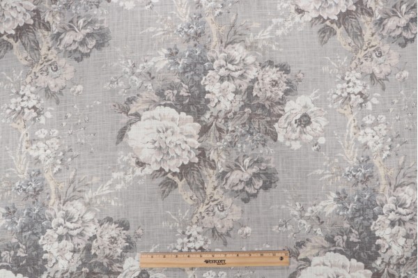 Waverly Ballad Bouquet Printed Linen Blend Drapery Fabric in Platinum