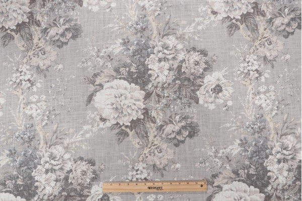 Waverly Ballad Bouquet Printed Linen Blend Drapery Fabric in Platinum