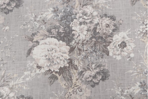 Waverly Ballad Bouquet Printed Linen Blend Drapery Fabric in Platinum