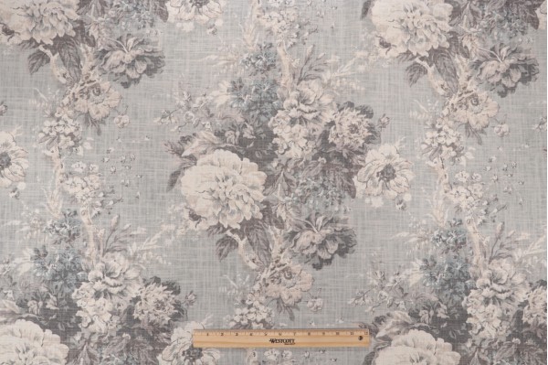 Waverly Ballad Bouquet Printed Linen Blend Drapery Fabric in Platinum