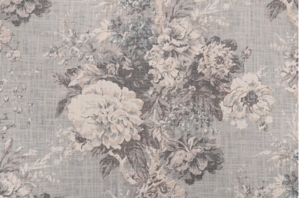 Waverly Ballad Bouquet Printed Linen Blend Drapery Fabric in Platinum