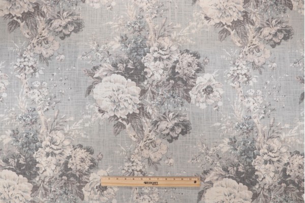 Waverly Ballad Bouquet Printed Linen Blend Drapery Fabric in Platinum