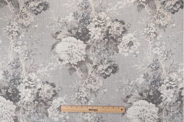 Click for 9.75 Yards Waverly Ballad Bouquet Printed Linen Blend Drapery Fabric in Platinum Waverly Ballad Bouquet Printed Linen Blend Drapery Fabric in Platinum