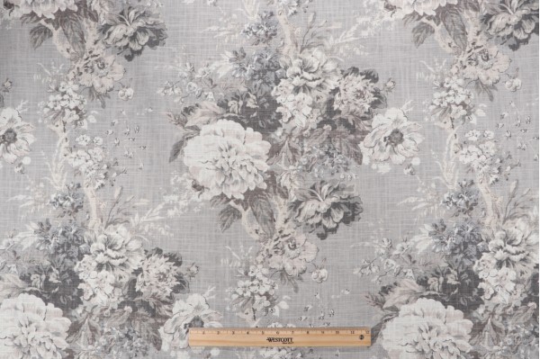 Waverly Ballad Bouquet Printed Linen Blend Drapery Fabric in Platinum