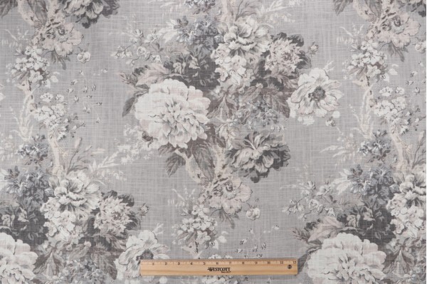 Waverly Ballad Bouquet Printed Linen Blend Drapery Fabric in Platinum