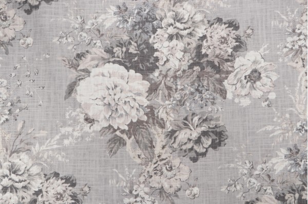 Waverly Ballad Bouquet Printed Linen Blend Drapery Fabric in Platinum